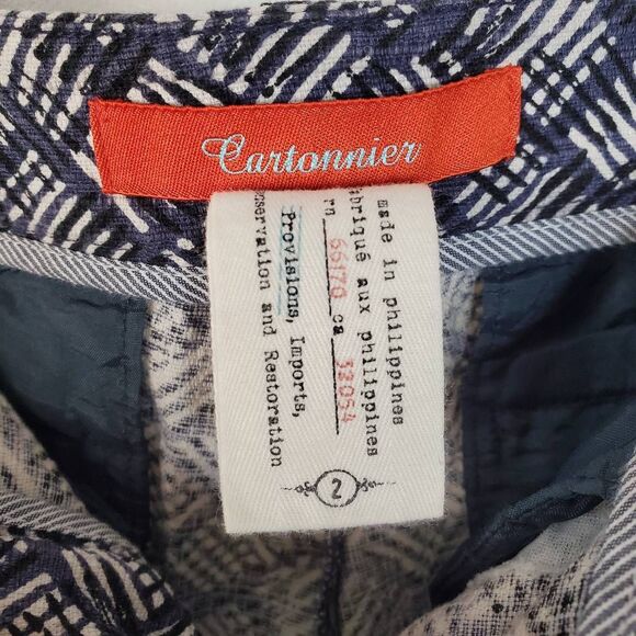 Cartonnier Geometric Woven Print Charlie Cropped Ankle Trouser Pants Blue Size 2 - Picture 7 of 12